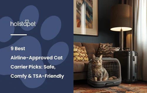 A cat sitting in a cat carrier with a black suitcase next to it.