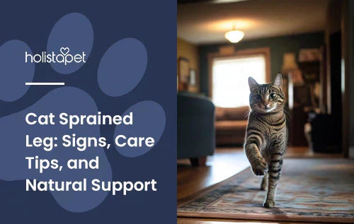 A cat walking in a living room with one of its front paws lifted like it's hurt.