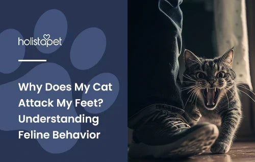 why does my cat attack my feet (featured blog image by Holistapet) shows a grey cat being aggressive