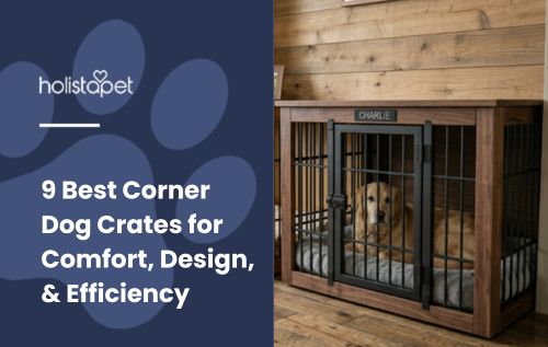 HolistaPet blog header "9 Best Corner Dog Crates for Comfort, Design, & Efficiency"