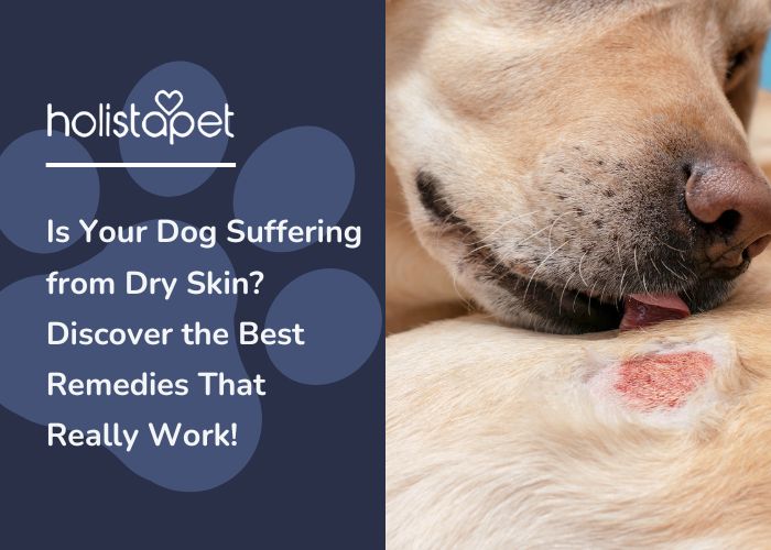 A Golden Retriever licking a wound on its skin.