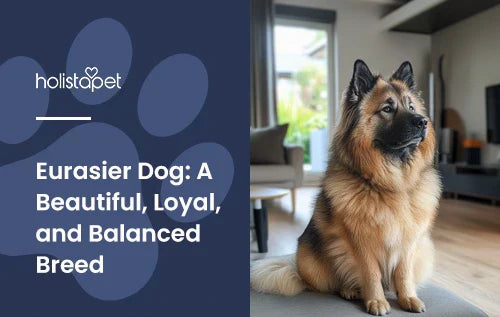 A eurasier dog sitting down in a living room.