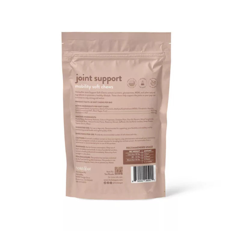 Product facts label for calming chews, listing active and inactive ingredients.