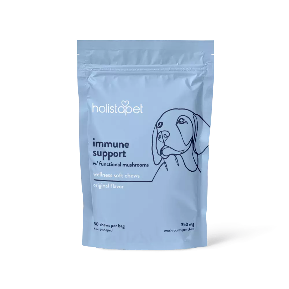 Holistapet Turkey Tail Mushroom soft chews for dogs, featuring natural mushroom treats with turkey tail for immune support.